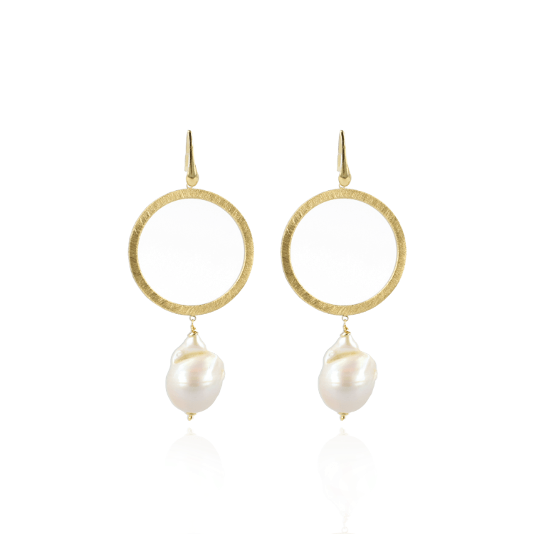 Afbeeldingen van GOUDEN OORBELLEN CLASSIC OPEN CIRKEL WILDE PAREL SATIN